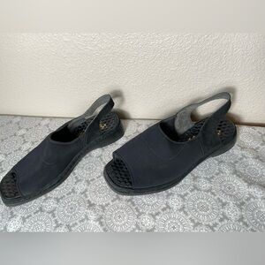 Rieker~Anti-Stress~Black~Suede~Open Toe~Slingback~Wedge~Sandal~Size EUR 38/USA 7